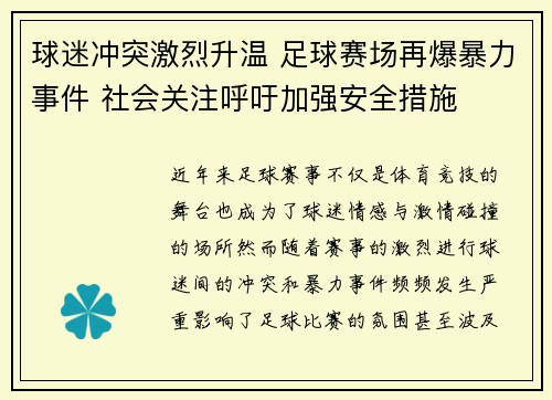 球迷冲突激烈升温 足球赛场再爆暴力事件 社会关注呼吁加强安全措施