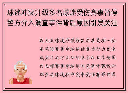 球迷冲突升级多名球迷受伤赛事暂停警方介入调查事件背后原因引发关注